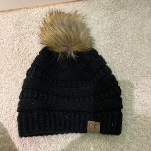 Black Pom Pom Hat